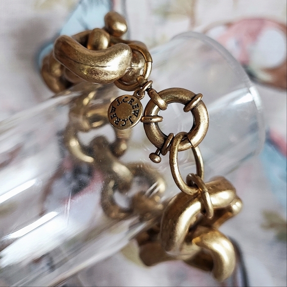 J Crew Chunky BOLD Oxidized Brass Tone Link Bracelet Rapper Lifesaver Clasp - Picture 3 of 8